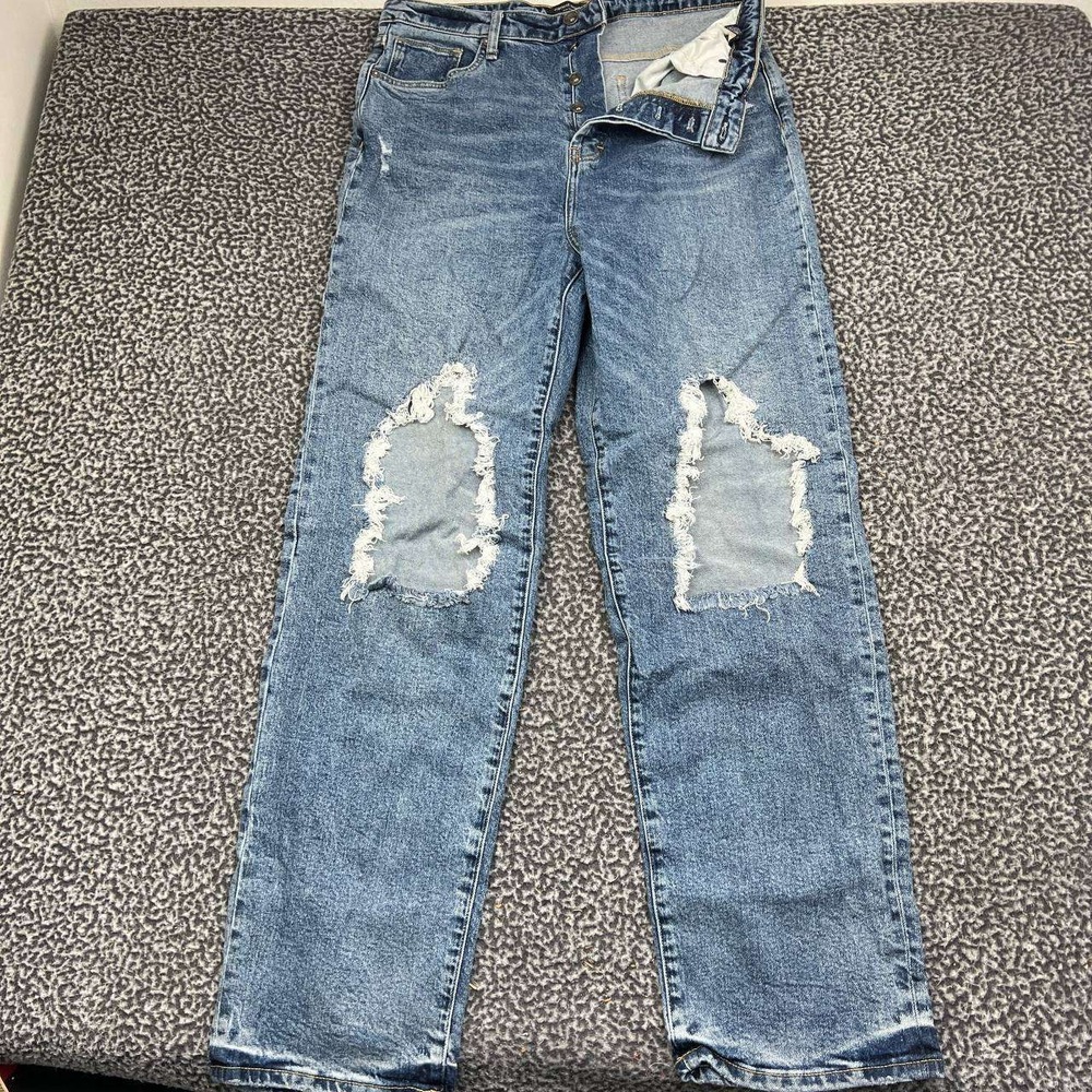 Earnest Sewn Parker Jeans Women 34x34 Blue Denim Distressed Straight Full Length